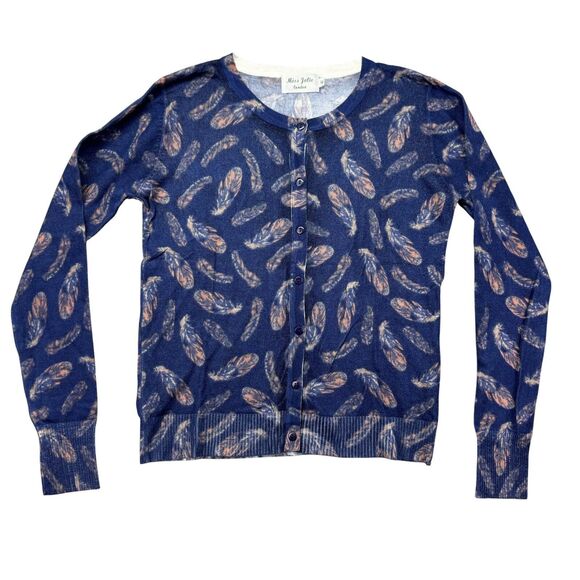 Miss Jolie London Sweater Womens Medium Blue Feather Knit Pullover Casual Granny - Picture 1 of 9